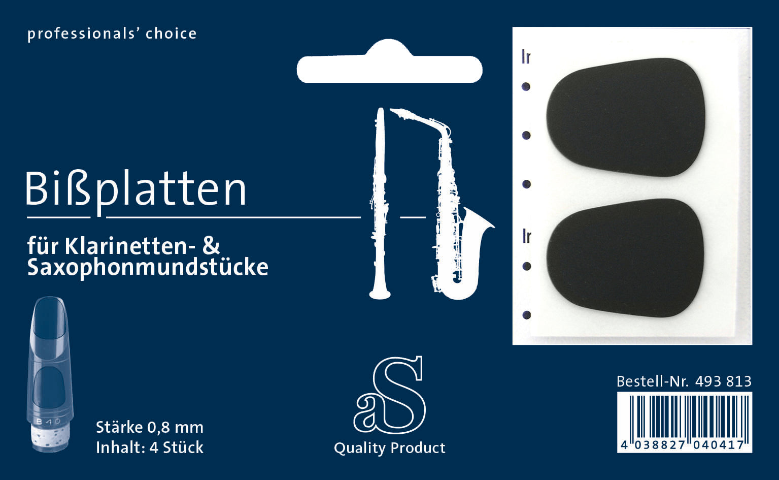 Bissplatte schwarz 0,8mm 4Stk