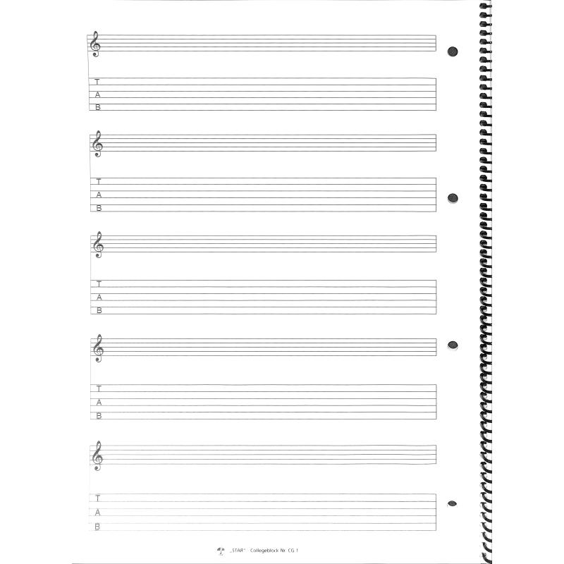 Notenblock Collegeblock für Gitarre Tabulatur 100 Seiten