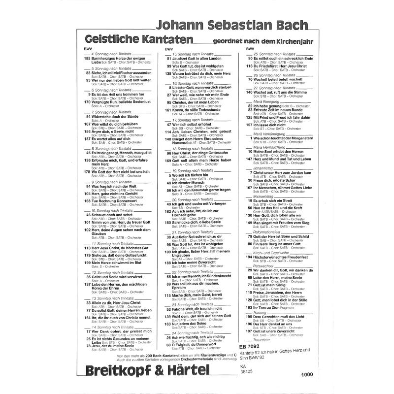 Kantate 92 Ich hab in Gottes Herz und Sinn BWV 92