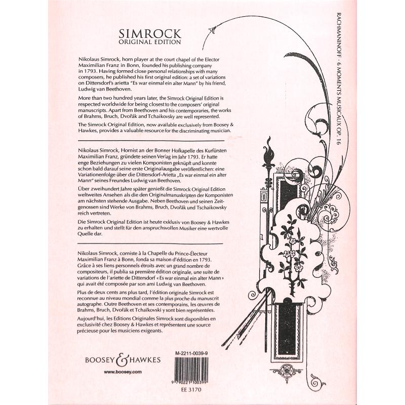 6 Moments musicaux op 16