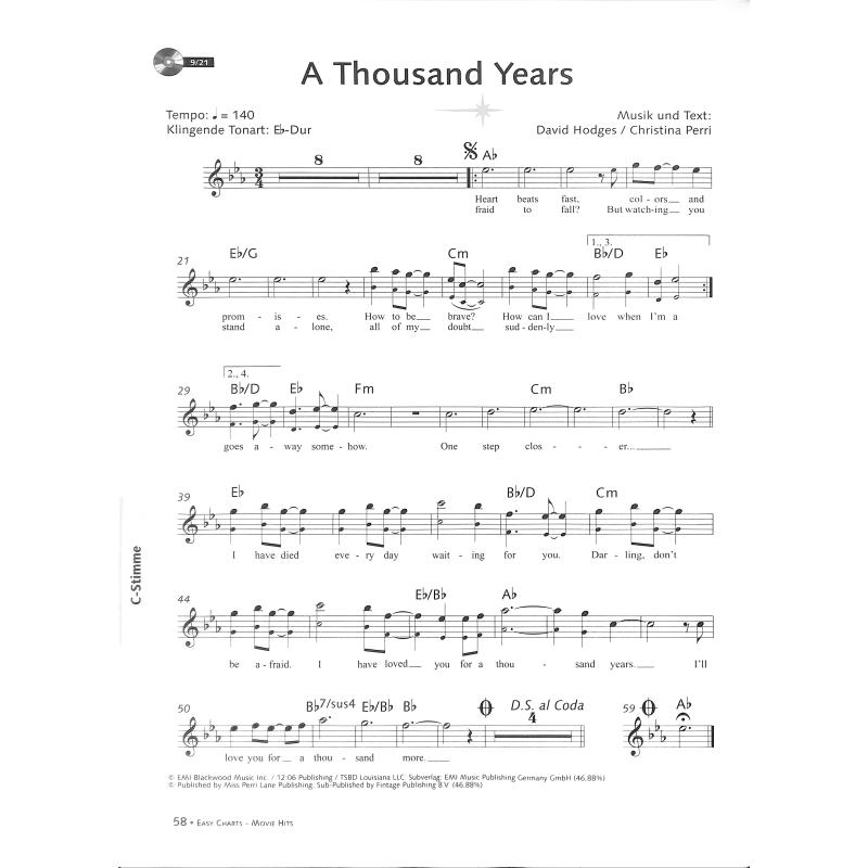 Easy charts | Play along movie hits