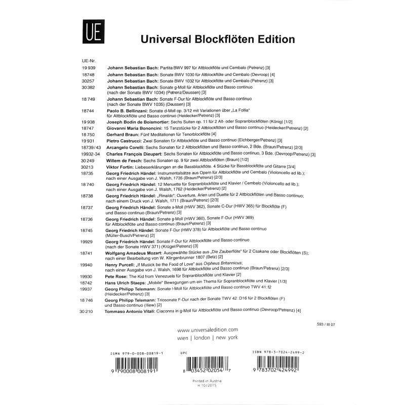 Blockflöten Quartette 4 - bekannte Stücke der Barockmusik