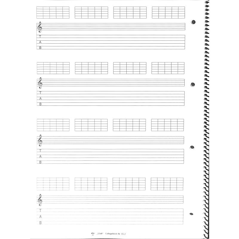 Notenblock Collegeblock für Gitarre Tabulatur 100 Seiten