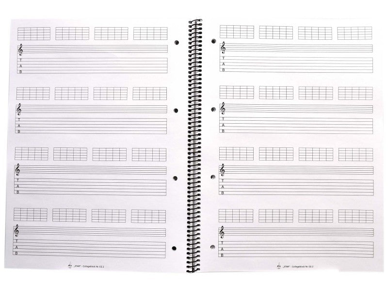 Notenblock Collegeblock für Gitarre Tabulatur 100 Seiten